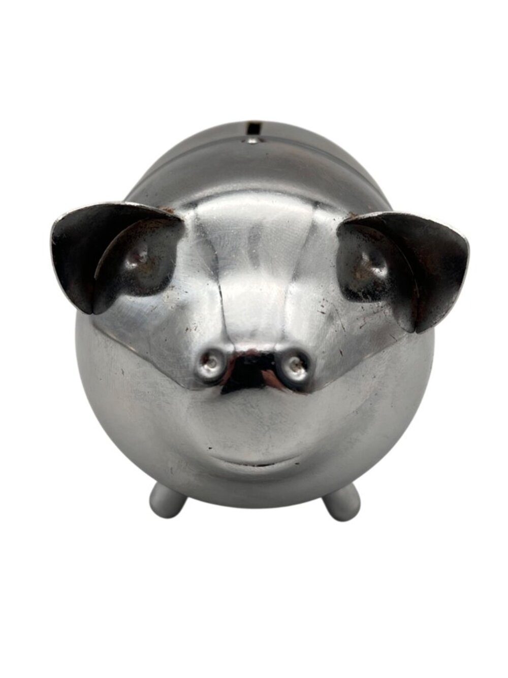 Vintage Chrome Piggy Bank With Slot And Rear Loop Fun Collectible Home Decor - Picture 2 of 16